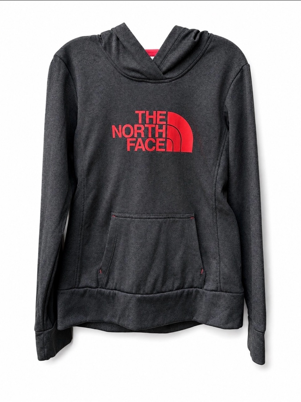The North Face Fave Pullover Hoodie Gray Neon Pink Fleece A6S1 Medium